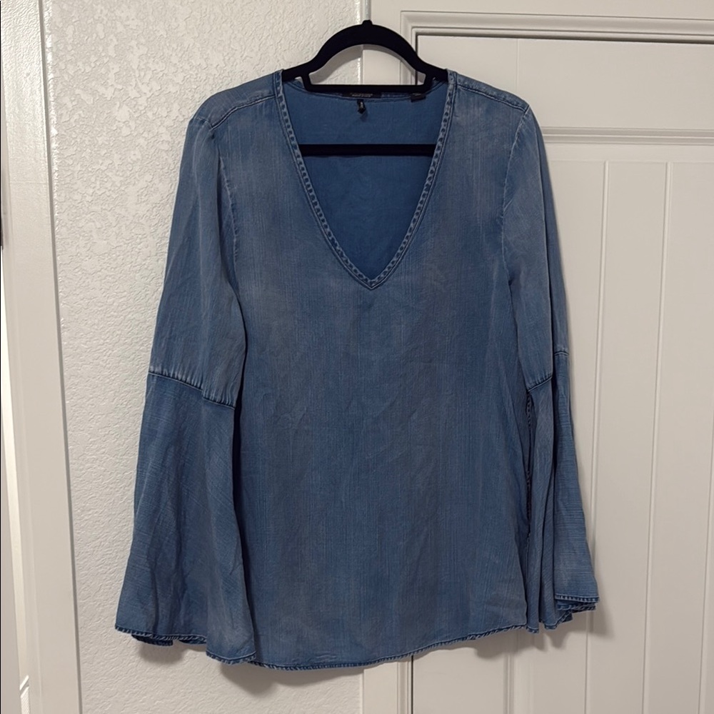 Scotch & Soda Denim Blue V-Neck Blouse